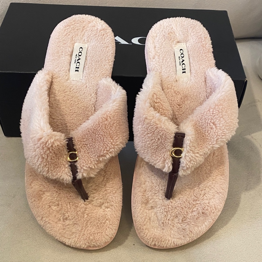 Coach Women's plush pink  Fuzzy Slippers